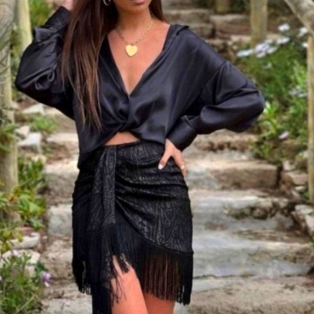 ZARA Printed Sarong Fringe Skirt
